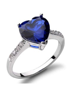 Blue Heart Gem Inlaid Adorable Fashion 18K Platinum Plated Ring