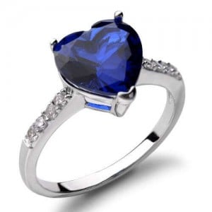 Blue Heart Gem Inlaid Adorable Fashion 18K Platinum Plated Ring