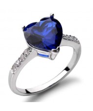 Blue Heart Gem Inlaid Adorable Fashion 18K Platinum Plated Ring