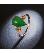 Waterdrop Shape Jade Inlaid Graceful Style 18K Rose Gold Plated Women Ring
