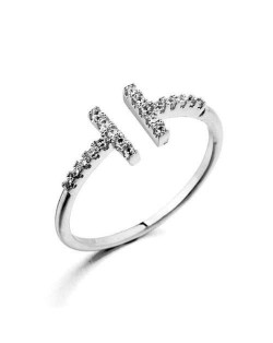 Rhinestone Embellished Alphabet Inspired Design 18K Platinum Plated Women Ring