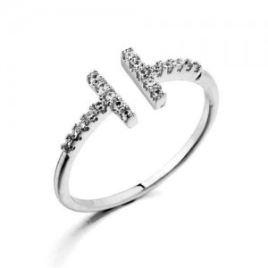 Rhinestone Embellished Alphabet Inspired Design 18K Platinum Plated Women Ring