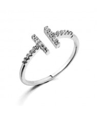 Rhinestone Embellished Alphabet Inspired Design 18K Platinum Plated Women Ring