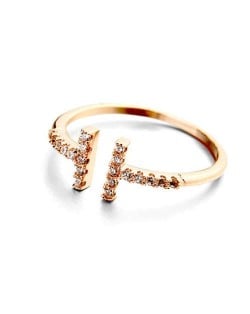 Rhinestone Embellished Alphabet Inspired Design 18K Rose Gold Plated Women Ring