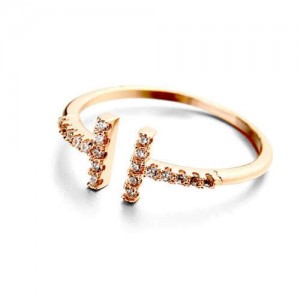 Rhinestone Embellished Alphabet Inspired Design 18K Rose Gold Plated Women Ring
