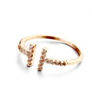 Rhinestone Embellished Alphabet Inspired Design 18K Rose Gold Plated Women Ring