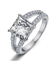 Cubic Zirconia Embellished Four Claws 18K Platinum Plated Women Ring
