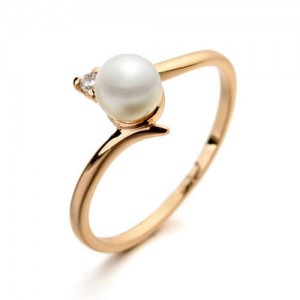Pearl Inlaid Elegant Office Lady Fashion 18K Rose Gold Plated Ring