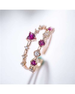 Red Rhinestone Embellished Dual Layers Rings Design 18K Rose Gold Plated Women Ring