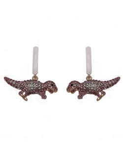 Tiny Dinosaur Pendant High Fashion Women Costume Earrings - Pink