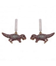 Tiny Dinosaur Pendant High Fashion Women Costume Earrings - Pink
