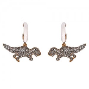 Tiny Dinosaur Pendant High Fashion Women Costume Earrings - Silver