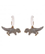 Tiny Dinosaur Pendant High Fashion Women Costume Earrings - Silver