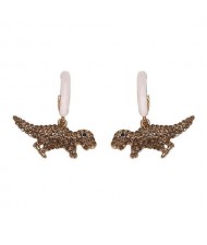 Tiny Dinosaur Pendant High Fashion Women Costume Earrings - Golden