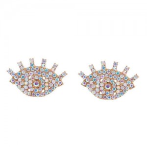 Creative High Fashion Eye Design Elegant Women Wholesale Earrings - Luminous Colorful Rhinestone