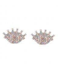 Creative High Fashion Eye Design Elegant Women Wholesale Earrings - Luminous Colorful Rhinestone