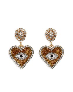 Rhinestone Embellished Peach Heart Eye Design High Fashion Women Wholesale Earrings - Yellow