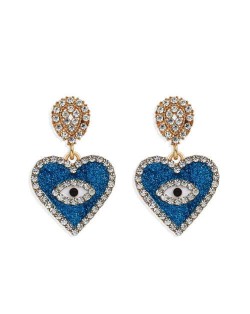 Rhinestone Embellished Peach Heart Eye Design High Fashion Women Wholesale Earrings - Blue