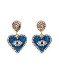 Rhinestone Embellished Peach Heart Eye Design High Fashion Women Wholesale Earrings - Blue