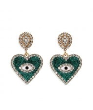 Rhinestone Embellished Peach Heart Eye Design High Fashion Women Wholesale Earrings - Green