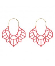 Hollow Geometric Floral Design Bold Fashion Resin Women Alloy Costume Earrings - Pink