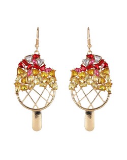Rhinestone Embellished Ice Cream Design High Fashion Women Dangling Earrings