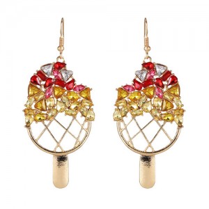 Rhinestone Embellished Ice Cream Design High Fashion Women Dangling Earrings