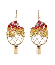 Rhinestone Embellished Ice Cream Design High Fashion Women Dangling Earrings