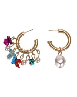 Artificial Pearl and Stones Decorations Creative Asymmetric U.S. and European Fashion Women Alloy Earrings