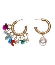 Artificial Pearl and Stones Decorations Creative Asymmetric U.S. and European Fashion Women Alloy Earrings