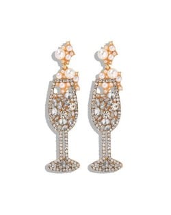 Creative Cocktail Glass Design High Fashion Women Earrings - White