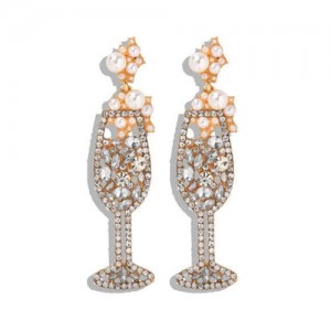 Creative Cocktail Glass Design High Fashion Women Earrings - White