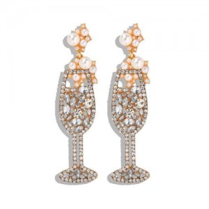 Creative Cocktail Glass Design High Fashion Women Earrings - White
