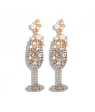 Creative Cocktail Glass Design High Fashion Women Earrings - White