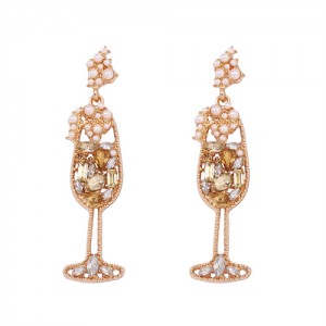 Creative Cocktail Glass Design High Fashion Women Earrings - Champagne