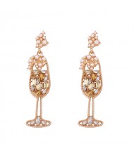 Creative Cocktail Glass Design High Fashion Women Earrings - Champagne