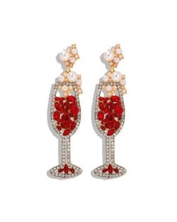 Creative Cocktail Glass Design High Fashion Women Earrings - Red