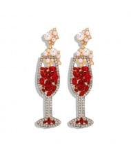 Creative Cocktail Glass Design High Fashion Women Earrings - Red
