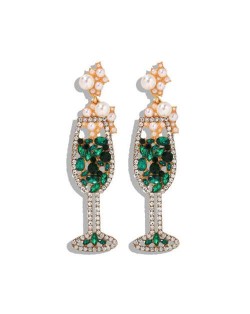 Creative Cocktail Glass Design High Fashion Women Earrings - Green