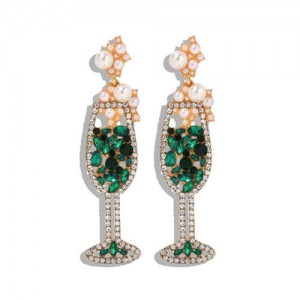 Creative Cocktail Glass Design High Fashion Women Earrings - Green