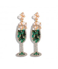 Creative Cocktail Glass Design High Fashion Women Earrings - Green