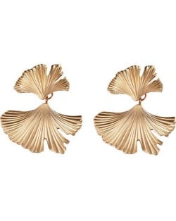 Golden Leaves Design Creative Fashion Women Alloy Stud Earrings