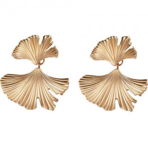 Golden Leaves Design Creative Fashion Women Alloy Stud Earrings