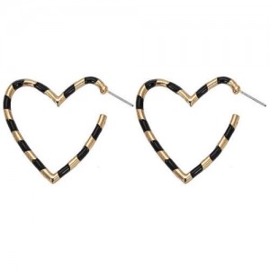 Golden and Black Adorable Heart Design Women Alloy Wholesale Earrings
