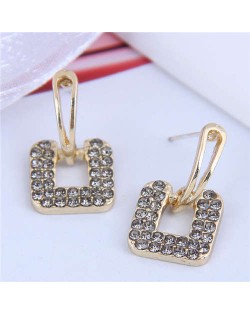Rhinstone Embellished Square Shape Korean Fashion Women Stud Earrings - Gray