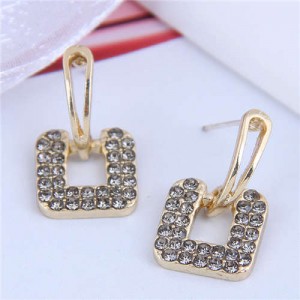 Rhinstone Embellished Square Shape Korean Fashion Women Stud Earrings - Gray