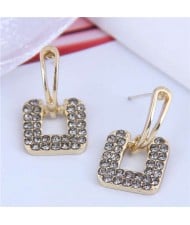 Rhinstone Embellished Square Shape Korean Fashion Women Stud Earrings - Gray
