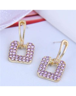 Rhinstone Embellished Square Shape Korean Fashion Women Stud Earrings - Violet