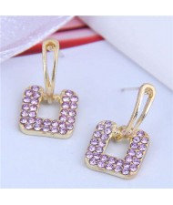 Rhinstone Embellished Square Shape Korean Fashion Women Stud Earrings - Violet