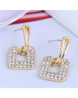 Rhinstone Embellished Square Shape Korean Fashion Women Stud Earrings - White